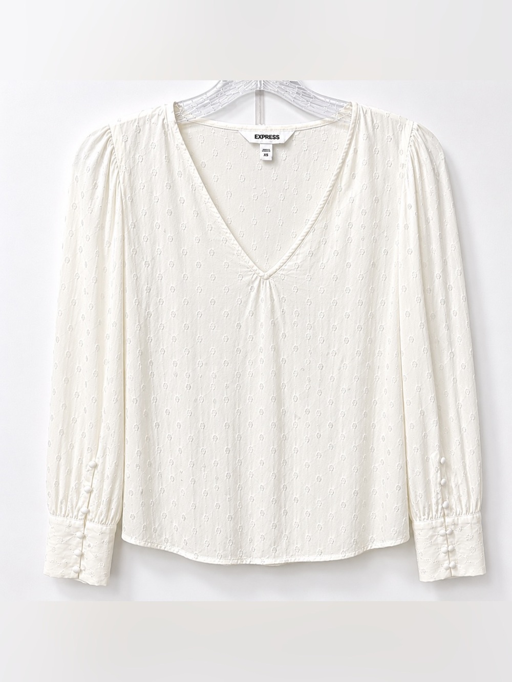 Express Women's White V-Neck Polka Dot Top